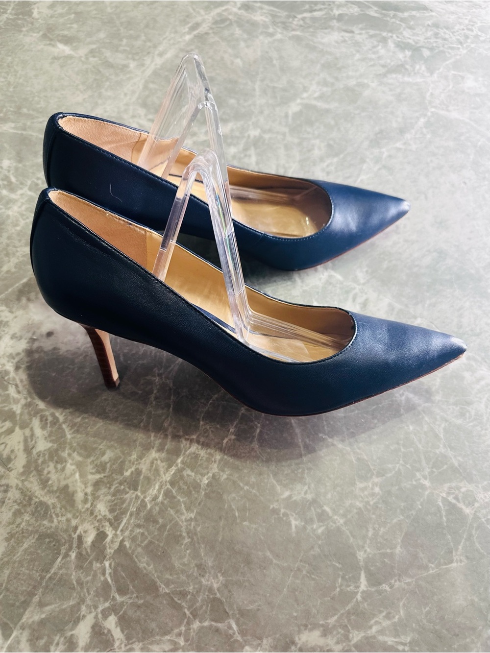 Lauren Ralph Lauren Womens Pumps Size 8B Navy Leather Slip-On Kitten Heel - Picture 3 of 10
